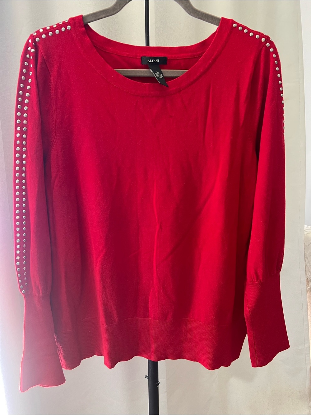 Alfani Red Crewneck Sweater with Pearl Accent